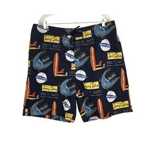 Nautica Board Shorts Mens Blue Swim Trunks Surf Shop Surfer Print 38W‎